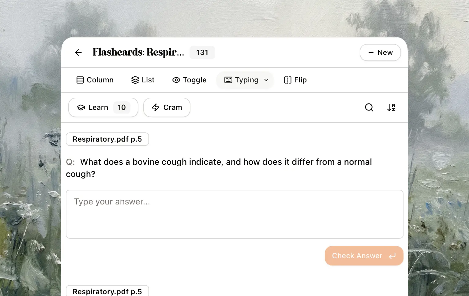 Flashcard typing mode