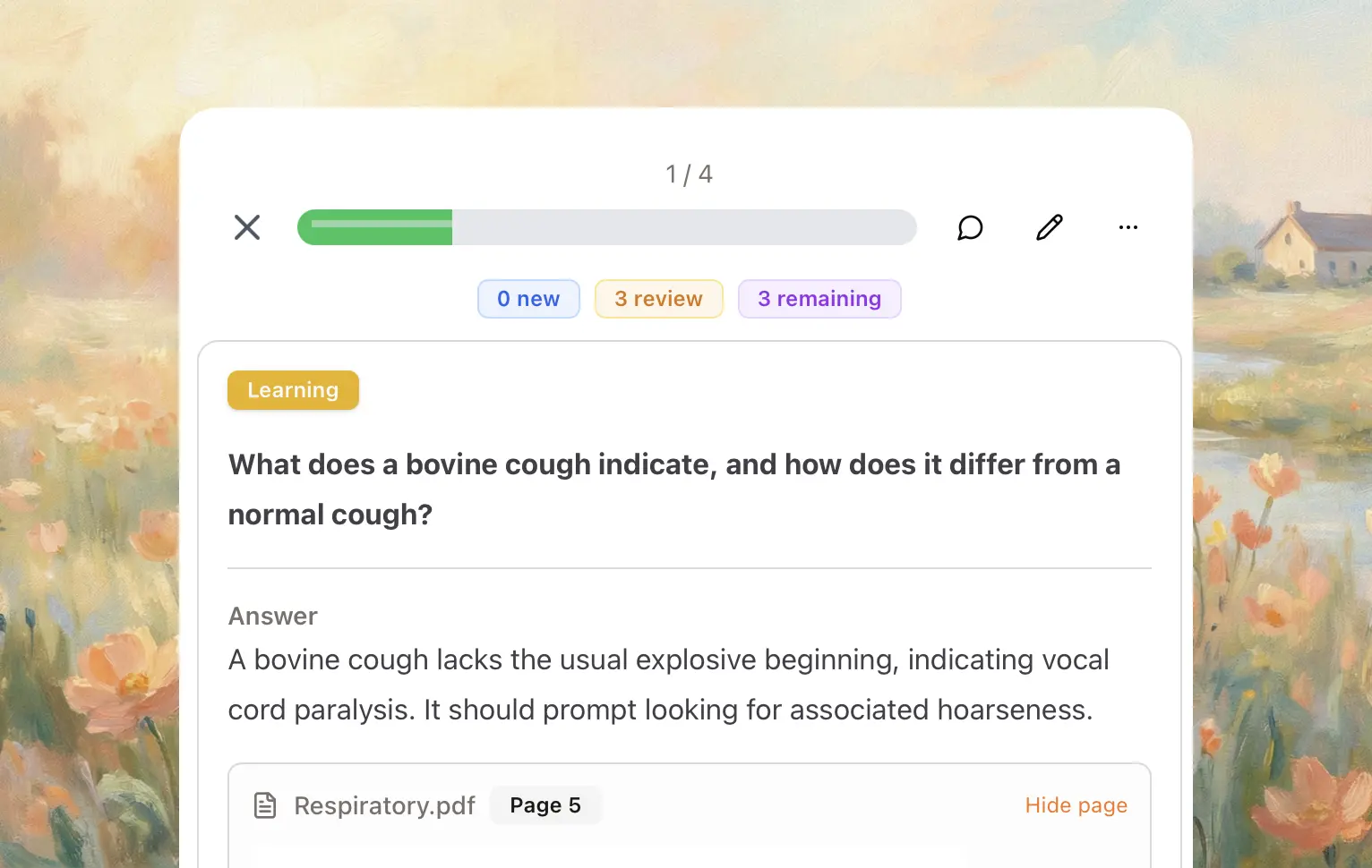 Flashcard learn mode